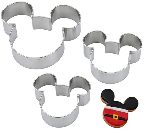 3 cortadores de galletas de Mickey Mouse, formas de cara de Mickey Mouse, moldes de galletas temáticas, cortador de metal de acero inoxidable para niños, fiesta de cumpleaños, vacaciones, baby shower