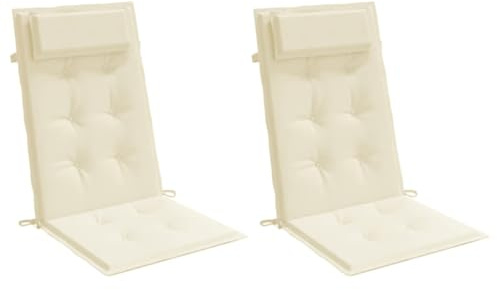 vidaXL Cojines de Silla Respaldo Alto 2 uds Tela Oxford Color Crema, cojín, cojín para Silla, cojín para Asiento, cojín para sillón