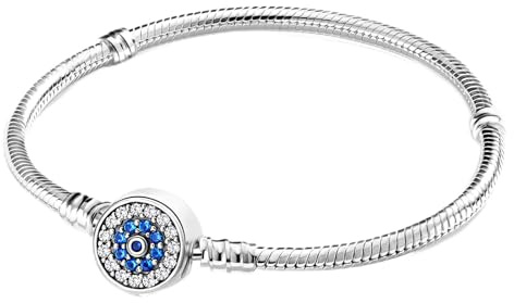 Symretie Pulsera de Plata de Ley 925 para Mujer, Pulsera de Eslabones Serpiente de la Colección Pandora Moments, Compatible con Dijes, Adecuada para Mujeres y Niñas.（ojo de mal 18CM）