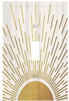Mid Century Boho Abstract Sunrise Gold Sun 1 Gang Light Switch Covers Decorative Single Toggle Wall Plate Switchcover Electrical Switchplate for Country Bathroom Bedroom Decor