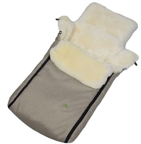 Reissner Lammfelle | BB-FUSA3-BEI | echtes Merino Lammfell | Baby Fußsack KESSY | mit Reißverschluss | für Kinderwagen Buggy & Stroller | oyster