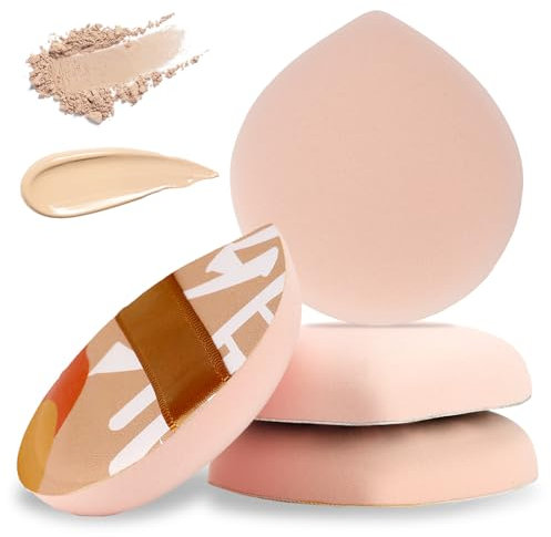 4 PCS Korean Foundation Sponge, Soft Makeup Puff Teardrop Setting Powder Puff Face Makeup Cushion Sponge Beauty Blender Applicators for Concealer Liquid Cream Powder, Beginner Friendly, Medium