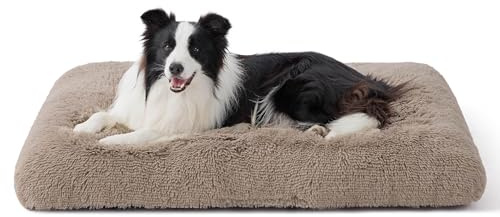 Bedsure Matelas pour Caisse de Chien Grand - Matelas Duveteux Lavable avec Fond Anti-Dérapant, Coussin Chauffant pour Grands Animaux, Camel, 89 x 58 cm