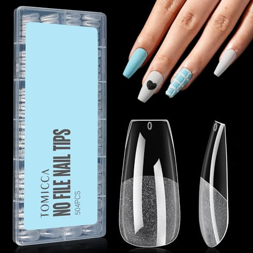 TOMICCA 504 Stück Mittel Coffin Full Cover Nageltips für Gelnägel | 12 Größen Nageltips, Full Cover Soft Gel Tips für Gelnägel, für Nagelverlängerung, Nagelstudios und Hause DIY