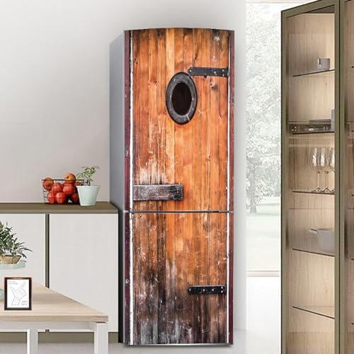 Pegatinas para refrigerador, adhesivo para nevera, cubierta completa para puerta, fundas para frigorífico, pegatinas de pared para calcomanía de cocina, cabaña retro con efecto de madera