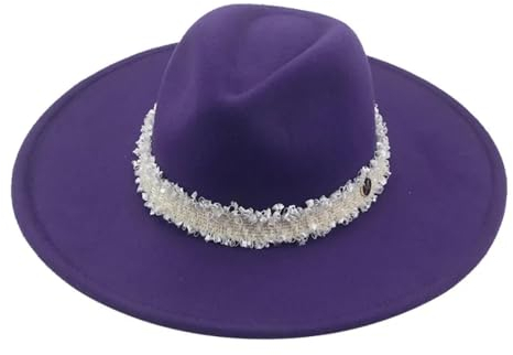SOYNIA Fedora Trilby Filzhut Hut Fedora-Hüte Für Damen Massiv Große Krempe 9,5 cm Luxuriös Für Hochzeit Kirche Eleganter Damenhut 56–58 cm Lila