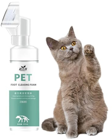 Pet Foot Cleaning Foam, N0-Rinse Foaming Paw Cleanser, 150ml Pet Foot Cleaning Foam with 360° Rotating Brush Head, Waterless Dog Paw Cleaner, Portable Dog Paw Cleaner, Keratin Paw Cleaner