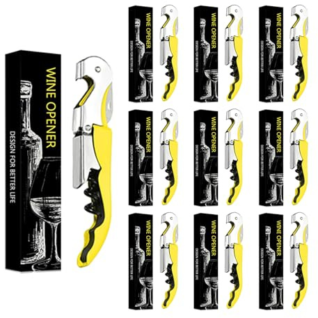 Cavatappi Vino,Apribottiglie Professionale,3 in 1 Cavatappi + Apribottiglie + Lama Corta Capsule,Cavatappi a Leva Acciaio Inox (20, Giallo)