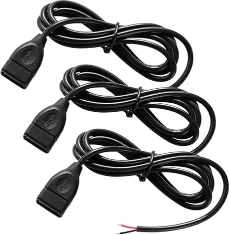 KUOQIY 3 Stücke USB-A Weiblicher 5V / 3A Pigtail offenes Ende Stromkabel, 1m 22 AWG USB 2.0 Weiblicher 2-poliger Draht DIY Pigtail-Kabel, für USB-Geräte Reparatur DIY-Kabel