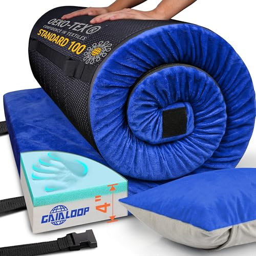 GAIALOOP 10,2 cm dicke Memory-Schaum-Camping-Matratze, aufrollbare Boden-Isomatte, Camping-Matratze, Reise-Camping, Couch, Bett für Gäste und Erwachsene, Seitenschläfer [Kinderbett: 183 x 61 x 10,2
