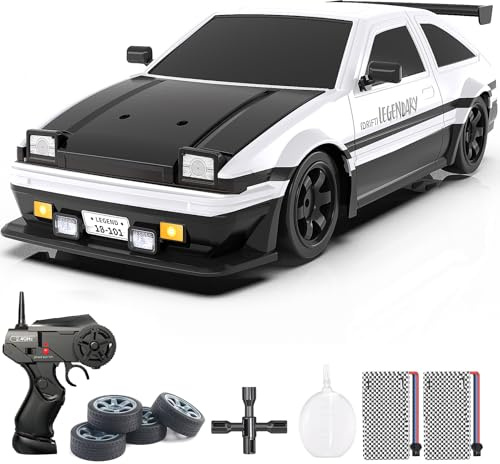 Mostop 1:16 2.4GHz Fernsteuerung Drift Car mit LED-Licht, Sprühfarbe, 2 Batterien und Ersatzreifen, 18 km/h Hochgeschwindigkeits-Drift RC Auto 4WD Hobby-Sport-Rennwagen Modell für Kinder