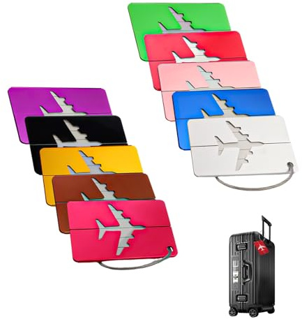WJUAN 10 Stück Gepäckanhänger, Koffer Beschriftung, Koffer Namensschild Aluminium, mit Edelstahldraht Schlaufe, Prevent Loss, für Gepäck, Taschen (75 x 44 mm)