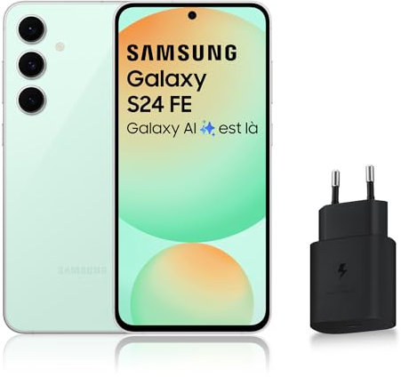 SAMSUNG GALAXY S24 FE, Smartphone Android 5G avec Galaxy AI, 256 Go, Chargeur secteur rapide 25W inclus, Smartphone déverrouillé, Vert d'eau, Version FR
