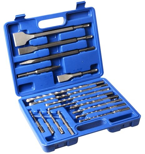 BHTOP 17 Pcs SDS Plus Rotary Hammer Drill Bits and Chisel Set, Concrete Masonry Hole Tool with Storage Case, Carbide-Tipped Concrete Masonry Drill Bits