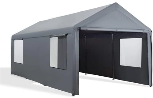 SHBHWS Carport Portatile per Esterni Rimessa for Auto Resistente da 10'x 20' con finestre di Ventilazione a saracinesca, Garage Portatile Rinforzato, pareti Laterali e Porte Staccabili