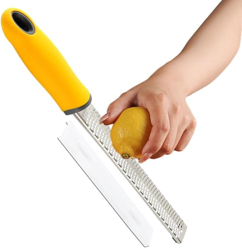 Grattugia Zester con manico, Grattugie in acciaio inox, Grattugia per zester di limone con pennellino, Utensile da cucina grattugia in acciaio inossidabile antiscivolo per formaggio, cioccolato, frutt