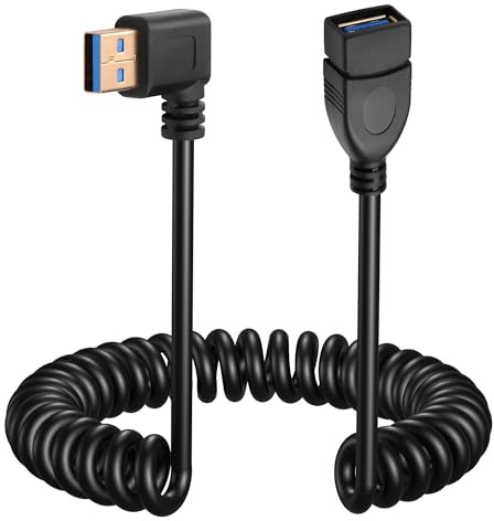 CERRXIAN 4FT USB 3.0 Extension Cable, Coiled USB A Male to Female Cord 5V / 2A 5G High Data Transfer for Phone, USB Hub, Keyboard, Camera, Hard Drive, Headset, Printer (right Angle)