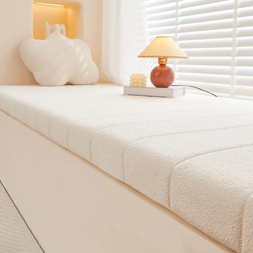 AmphaDeco Bankkissen Bankauflage Wasserfest, Teddy Plüsch rutschfeste Sitzkissen Sitzpolster Bank Mit Reißverschluss für Fensterbank Innen Schuhwechselhocker,Weiß,90 * 40CM