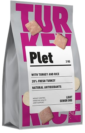 Plet Pienso Light para Perros Adultos y/o Sénior | Receta Baja en Grasa | Comida Seca Light de Pavo con Arroz | Saco de 3kg