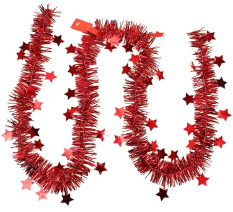 Duories 40m Stern Lametta-Girlande, Glänzend Folien Weihnachtsbaum Girlande Weihnachtsdeko Weihnachtsgirlande Hängedeko für Hochzeit Weihnachten Silvester Geburtstags Party Karneval Fasching Deko,Rot