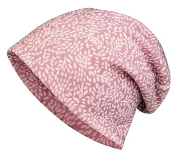 Sterntaler Beanie Blätter – Mädchen Mütze mit Allover Blätter-Print – wärmende Slouch Beanie aus Sweat mit Flauschiger Innenseite - modisch und bequem für Herbst und Winter – samtrosa, Größe 51