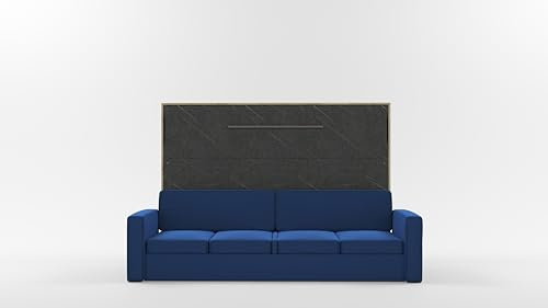 Schrankbett horizontal mit Sofa, Invento NOVA 140H mit Lattenrost aus Holz, Bett im Schrank 140x200, Modern Concept und Design, Klappbett, Schlafzimmer 😴, Wandbett (Eiche Charkiw/Stein+Blau)
