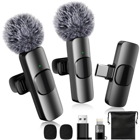 ihakkason Microfono Lavalier Wireless, Mini Microfono per iPhone, Android e PC, Microfono per Video Social Plug e Play con Riduzione del Rumore, Ideale per Vlog, Youtube e Tiktok