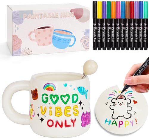 Keramik Bemalen Set, Tassen zum Bemalen, Töpferset Enthält Tassen, Porzellanstifte, Deckel und Löffel, Kreative DIY Pottery Set für Erwachsene Personalisiertes Geschenk
