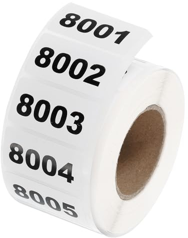 QUARKZMAN 1 rulle siffror klistermärken, 8001–9000 siffror klistermärken siffror klistermärken självhäftande siffror liten 7 x 10 mm vit