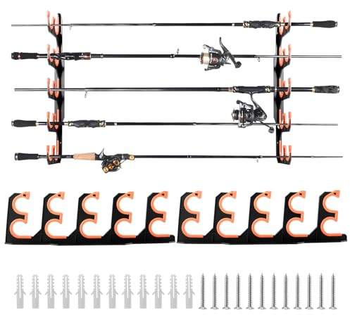 HuuppHip Fishing Rod Holders,Fishing Rod Stand,Holds 10 Rods Combos,Rod Holder Storage for Garage Home Organisation,Fishing Pole Accessories Organiser with Silicone Protection,Wall Ceiling Mount