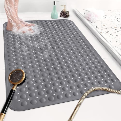 nky Rutschfeste Duschmatte: 120 x 80 cm, extra große Duschmatten für Innenduschkabine – weiches TPE, lang, rutschfest, Anti-Schimmel, Duschmatte mit starken Saugnäpfen für ältere Menschen