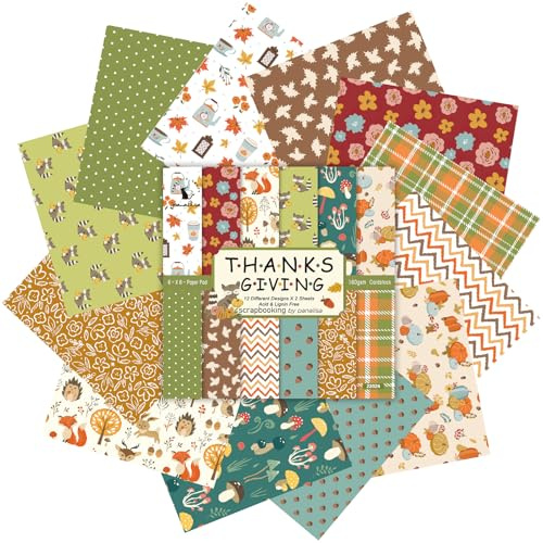 Carta Scrapbooking Autunno 24 Pezzi 15 x 15 cm Carta per Decoupage Origami Paper Cartoncini Colorati Decorativa Autunno per Quaderno, Album, Bricolage (B, 15 x 15 cm)
