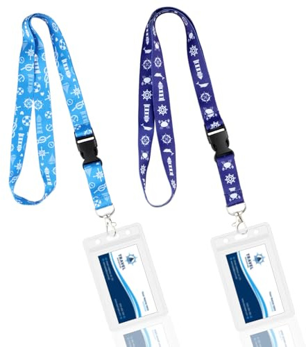 AHRLIC Kreuzfahrt-Lanyards mit abnehmbaren Kartenhaltern, wasserabweisendes Polyester, Hellblau/Dunkelblau, ideal für Ausweis, Abzeichen, Schlüsselkarten, Cruise Essentials für Schiffsreisen, 2 Stück