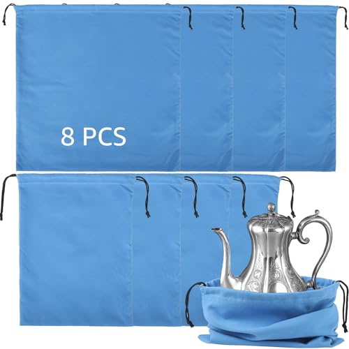 Lot de 8 pochettes de rangement pour argenterie, sacs en velours bleu, 45,7 x 45,7 cm et 22,9 x 30,5 cm, organiseurs de bijoux anti-ternissement