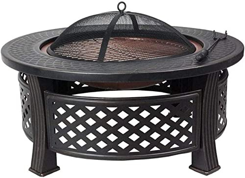 ZJFHEYUO Braciere da Giardino, griglia, Barbecue, braciere da Esterno, Grande falò a Legna da 31 Pollici, per Patio e Cortile, con parascintille e Copertura Rotonda per Camino