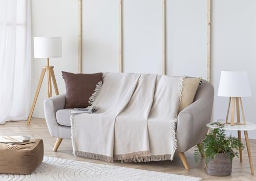 Todocama - Colcha Multiusos Sofa, Manta Foulard, Plaid para Cama, Cubresofa Cubrecama, Jarapas, Fabricado en España, Clásica. (230x260cm, Beige Arena)
