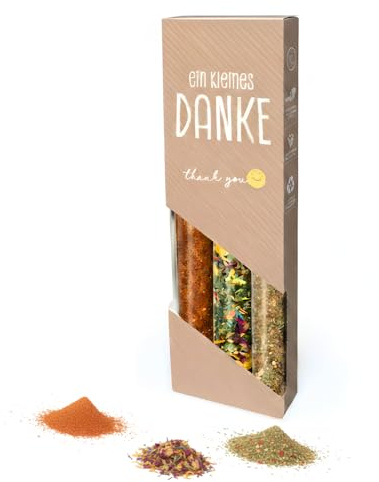 3er Gewürzset, Ein kleines Danke Geschenkset - mit Pommes & Kartoffelsalz, Blütenmischung & Grill Dip Gewürz, Feinkost Gewürzbox zur Grillparty, Grillgewürze als Mitbringsel