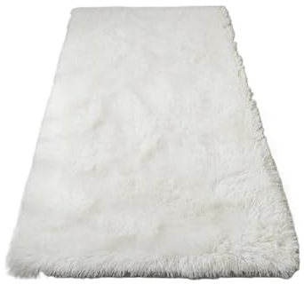 Alfombra antideslizante de lana sintética para proteger el suelo, sofá, lavable, pelo largo, decoración del hogar (blanco, 40 x 120 cm)