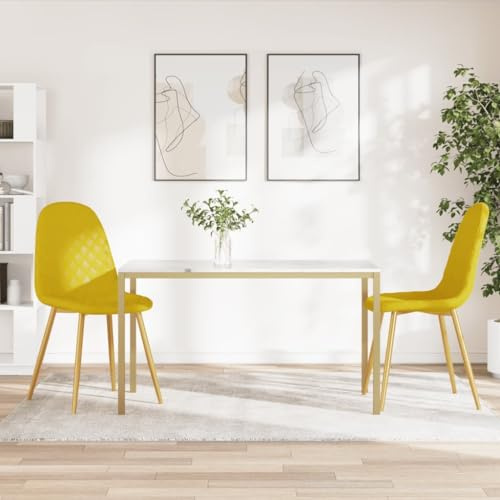 IBUQDDV Esszimmerstühle 2 STK. Senfgelb Samt Polsterstühle mit verchromten Goldbeinen für maximalen Sitzkomfort und Elegantes Wohnraumdesign