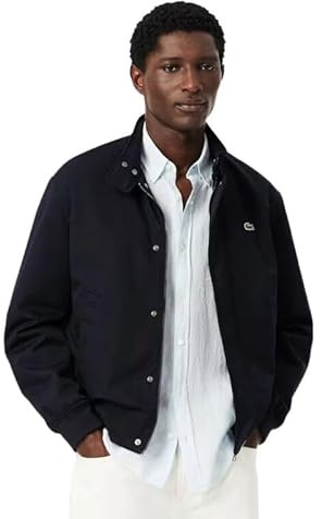 Lacoste Veste Harrington pour homme, bleu marine, sergé hydrofuge en coton et polyester, avec doublure en jacquard et crocodile brodé