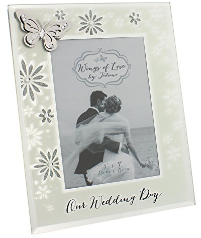 Juliana Ailes de papillon d'amour en verre 12,7 x 17,8 cm Cadre photo de mariage avec paillettes
