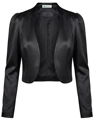 Bolerose Formal Long Sleeve Satin Bolero Shrug Occasion Jacket (Black, M)