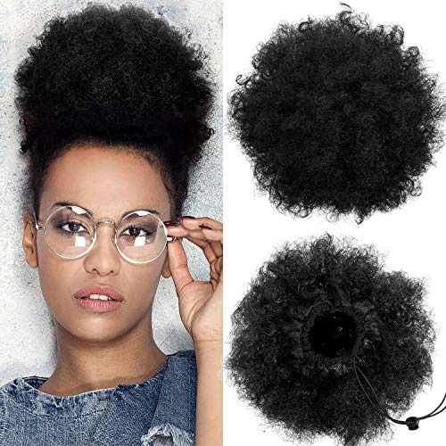 2 Pièces Afro Puff Queue de Cheval à Cordon Courts Bouclés Synthétiques Extension Postiches Extensions de Cheveux Chignon Perruque