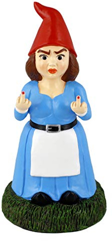 Gnometastic Middle Finger Gnome - Lady Double Bird Statue, 8.45in, Female Naughty Gnome - Garden Gnomes Outdoor Funny Lawn Decoration