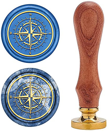 craspire Kompass Wachs-Siegel-Stempel, Siegelwachsstempel Retro Holzstempel Wachssiegel 25 mm Abnehmbar Messingdichtung Holzgriff Für Umschläge Einladungen Hochzeit Verschönerung Flasche Dekoration