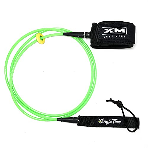 XM SURF MORE Comp 9ft Surfboard Leash with Tangle Free Upgrade, Cord Thickness (.220in), Key Pocket, Unbreakable Swivels, Detachable Railsaver, Made in USA