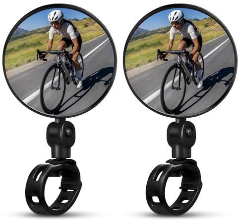 Bike Mirror Handlebar Mount – Clear & 360° Adjustable View, Secure, Damage-Resistant Design, 2 Pcs Bicycle Mirrors for Handlebars – Rear View Mirror for Mountain, BMX, Road Bike, Hybrid & City Bikes