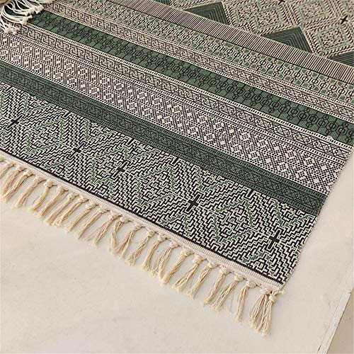 Handweb-Teppich,Morbuy Eingang Bodenmatte Teppich mit Quaste Maschinenwaschbare Handgewebte Vintage für Innen Wohnzimmer Schlafzimmer Flur Läufer (120 * 170cm,Grüner Boho)