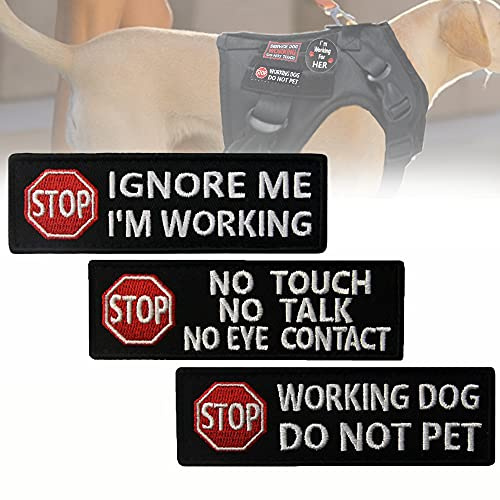 Service Dog Tag, Stop No Touch Talk Eye Contact/Do Not Pet/Ignore Me I'm Working, Patch Tactical Harness Zubehör für Trainingsweste & Ausrüstung (B, 3 Stück)