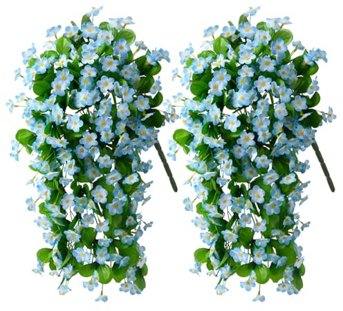 ZFProcess Artificial Fake Hanging Flowers Plants for Outdoor Spring Decoration, 2PCS Faux Silk Violet UV Resistant Look Real Trailing Vines for Outside Home Planter Porch Patio(Blue)